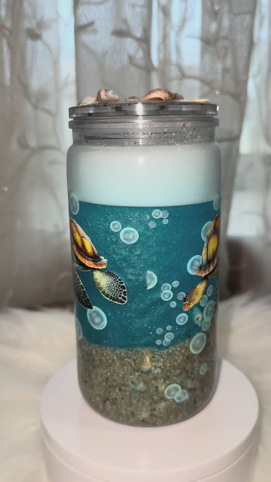16oz Acrylic Cup (Beach/Sea Effect) W/Decorated Lid